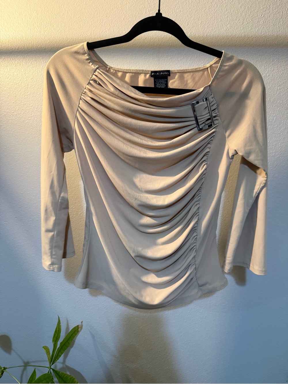 FANG Cream Ruched Buckle Top – Size Large